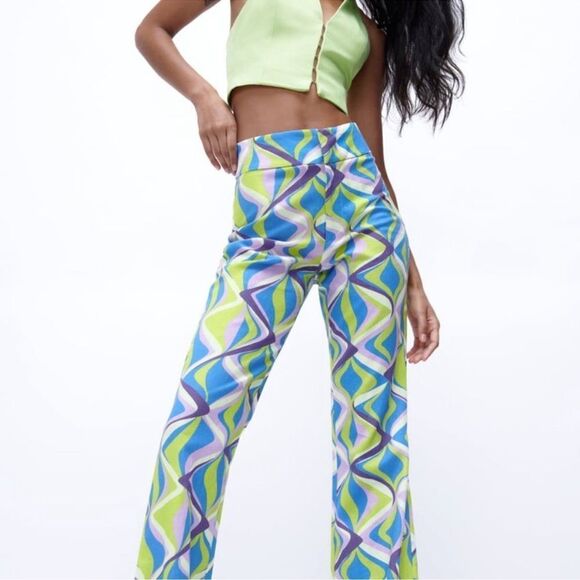 Zara linen blend printed flared pants